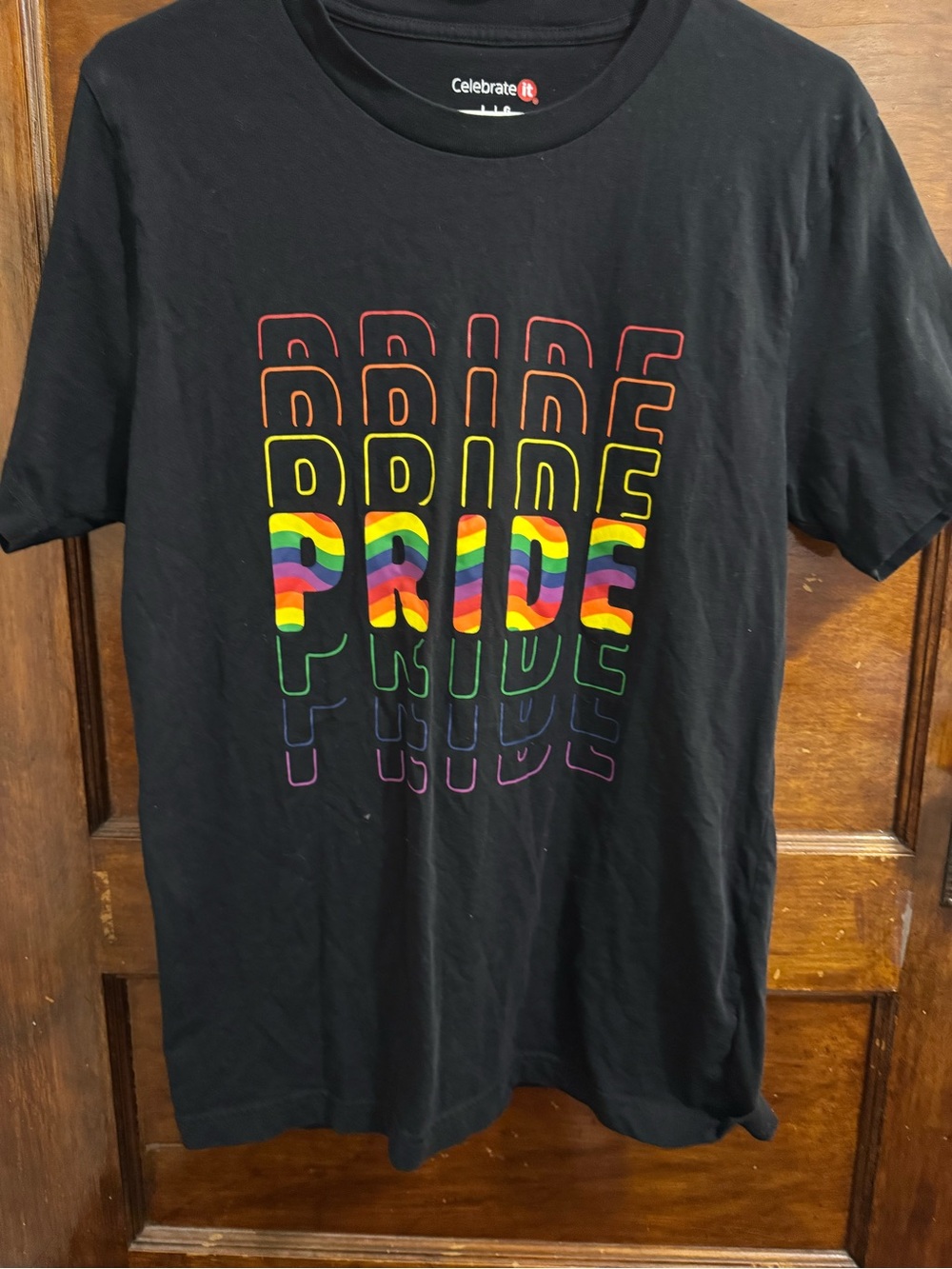 Celebrate It Black Tee with Rainbow Pride Graphic